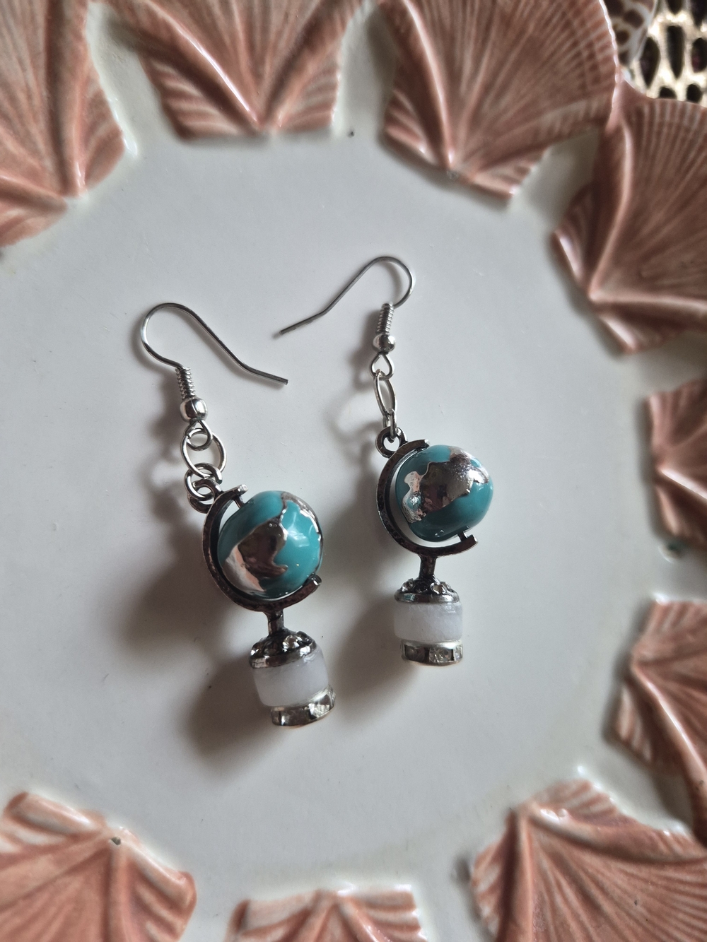 Turquoise Globe Drop Earrings with Silver Accents - Women Jewelry